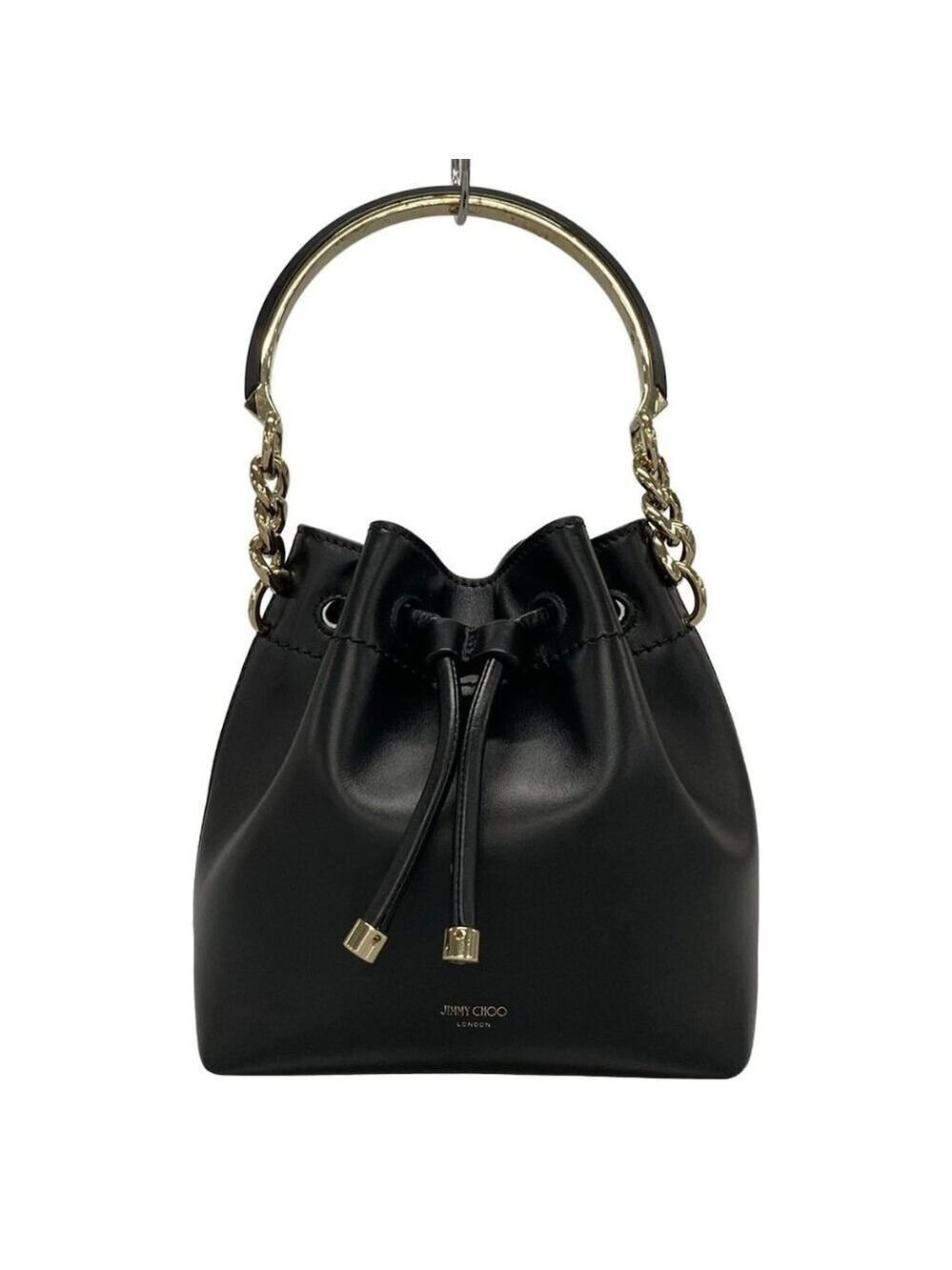 JIMMY CHOO Bonbon Bucket Black Soft Shiny Calf Leather Handbag 735-072325
